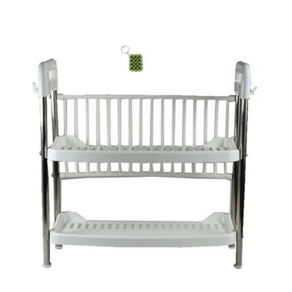 XF0887 Kitchen 2-Layer Dish Rack – Compact Plastic Countertop Dish Drainer with Plate, Cup & Cutlery Holders
