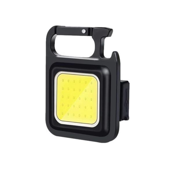 USB‑C Rechargeable COB LED Keychain Light – Compact Camping Worklight with Folding Stand, Magnet & Bottle Opener