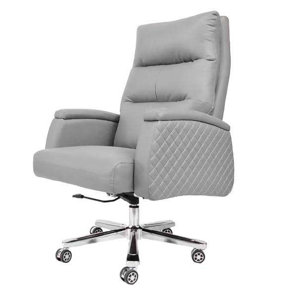Moon Contemporary Executive Office Chair with Premium Grey PU Leather, Coal Fibre Finish, Polished Aluminium Base & 180 kg Heavy-Duty Capacity