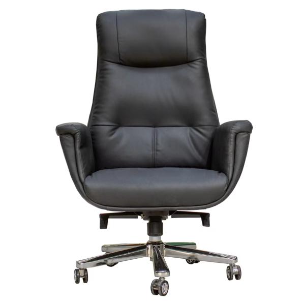 Larole Executive Office Chair with PU Leather Upholstery, Knee Tilt Mechanism, Polished Aluminium Base & Adjustable Height - Black
