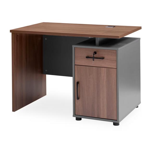 Galo Office Desk with 120 cm Workspace, Integrated Cable Management, Lockable Storage & Modern Office Design - Walnut