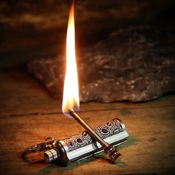 Camping Waterproof Portable Fire Starter Metal Match Stick Keychain Survival Tool Permanent Flint Match Reusable Windproof Emergency Lighter for Hiking Backpacking Outdoor Black