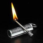 Camping Waterproof Portable Fire Starter Metal Match Stick Keychain Survival Tool Permanent Flint Match Reusable Windproof Emergency Lighter for Hiking Backpacking Outdoor Black