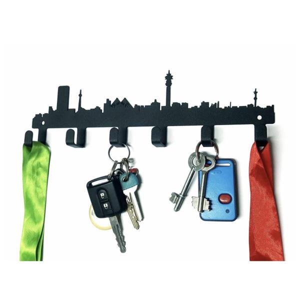 City Skyline Design Key Hook – Black, Laser-Cut Steel Wall-Mounted Organizer