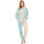 2-Piece Wearable Blanket Hoodie Set Oversized Fleece Tie-Dye Hooded Sweatshirt and Lounge Pants One Size Fits All Pastel Rainbow