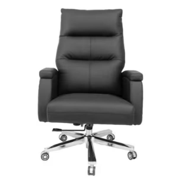 Moon Executive Office Chair with Coal Fibre Finish, Premium PU Leather, Polished Aluminium Base & Heavy-Duty Executive Comfort - Black