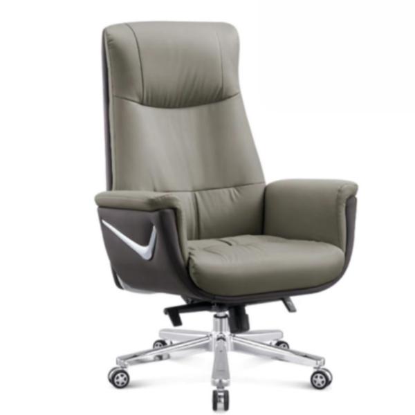 Larole Ergonomic Executive Office Chair with Adjustable Height, PU Leather Upholstery, Knee Tilt Mechanism & Polished Aluminium Base - Grey