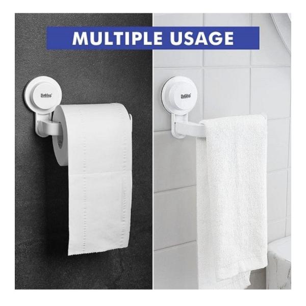 Bathlux Lever Toilet Roll Holder With Suction Cup – No-Drill, Strong Suction, Sleek Plastic Design