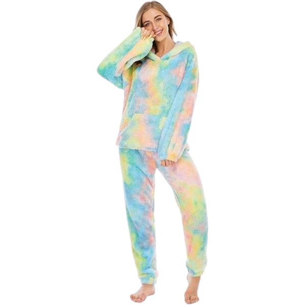 2-Piece Wearable Blanket Hoodie Set Oversized Fleece Tie-Dye Hooded Sweatshirt and Lounge Pants One Size Fits All Pastel Rainbow