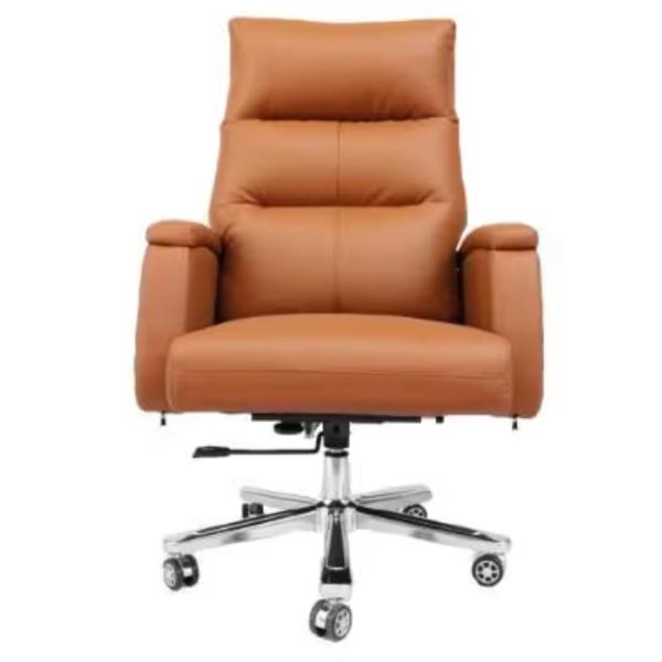 Moon Luxury Executive Desk Chair with Premium Brown PU Leather, Steel Frame, Aluminium Five-Star Base & Heavy-Duty 180 kg Capacity