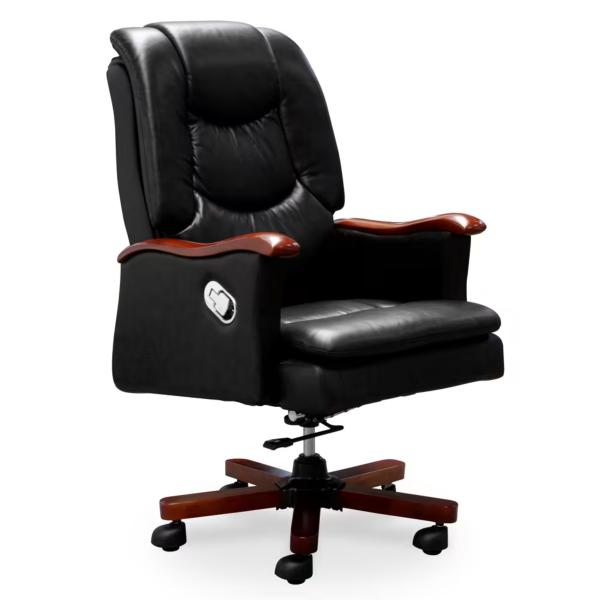 Wovin Genuine Leather Executive Office Chair with Premium Ergonomic High-Back Support, Heavy-Duty Executive Base & Adjustable Comfort - Black