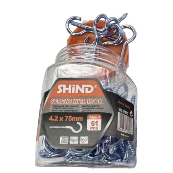 Shind 4.2 x 75mm Silver Screws With Hooks – Pack of 61