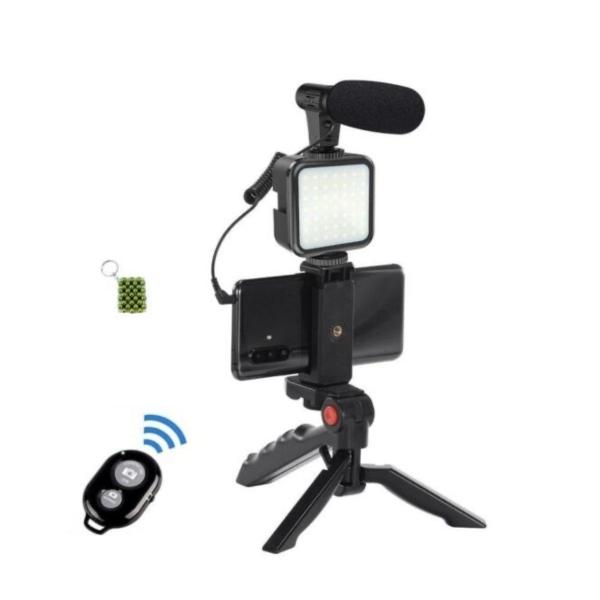 AY‑49 Super Electronics Professional Vlogging Kit – LED Light, Shotgun Mic, Mini Tripod & Bluetooth Remote + Keychain