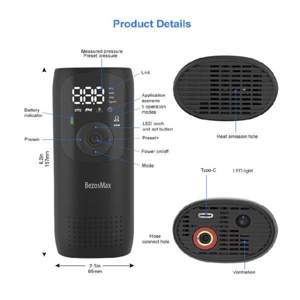 BezosMax Smart Cordless Tire Inflator 150 PSI Portable Air Compressor with Digital Display
