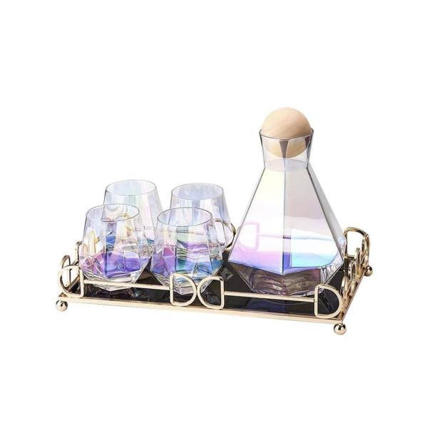 Glass Diamond Diamond‑Pattern Decanter Set – 750 ml Lead‑Free Decanter + Six Faceted Whiskey Glasses