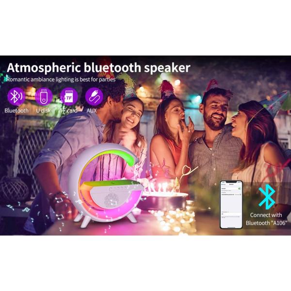 3-in-1 LED Table Lamp with 10W Wireless Charger, Bluetooth Speaker, RGB Night Light & 1200mAh Rechargeable Battery – White