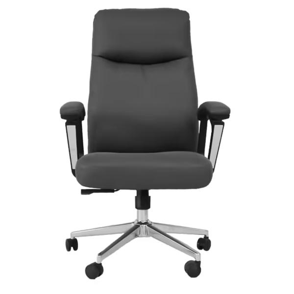 Kristie Ergonomic High-Back Executive Office Desk Chair with Premium PU Leather, Gas Lift, Reclining Tilt & Chrome Swivel Base - Grey
