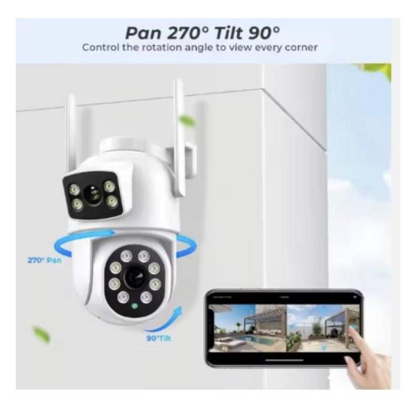2K Dual‑Lens 4 MP Outdoor Wi‑Fi Security Camera – 180° Panoramic HD with Color Night Vision & Two‑Way Audio