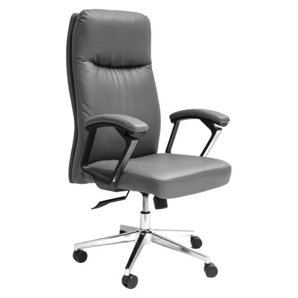 Kristie Ergonomic High-Back Executive Office Desk Chair with Premium PU Leather, Gas Lift, Reclining Tilt & Chrome Swivel Base - Grey