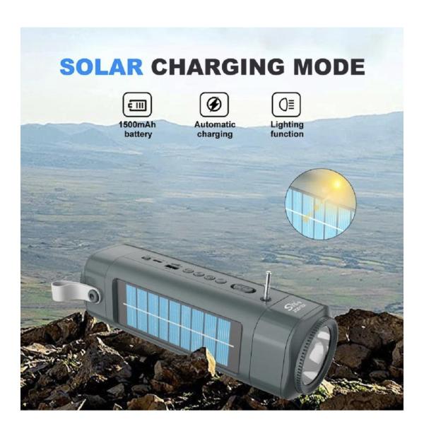 ZQS1351 Solar-Powered Bluetooth Speaker with Flashlight, FM Radio & TWS – Grey