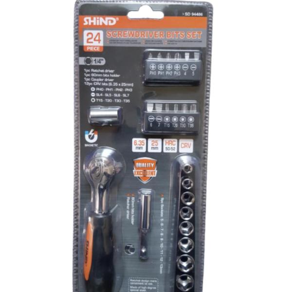 SHiND 24 Piece Chrome Vanadium Steel Screwdriver Bits Set with Ratchet & Bit Holder – Durable, Comprehensive DIY Tool