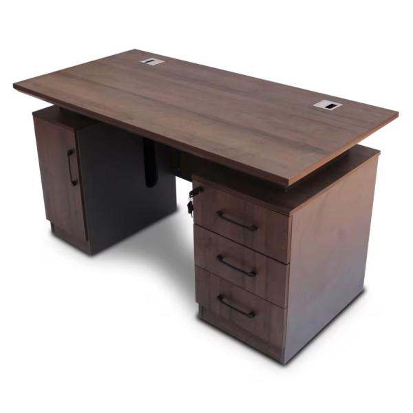 Mystic Computer Desk with Elevated Monitor Shelf, 3 Storage Drawers, Lockable Cupboard & Spacious 140 cm Office Workstation - Ebony
