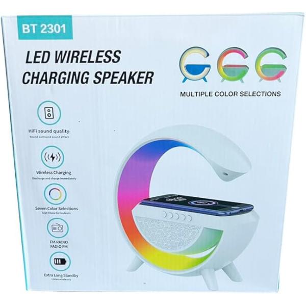 3-in-1 LED Table Lamp with 10W Wireless Charger, Bluetooth Speaker, RGB Night Light & 1200mAh Rechargeable Battery – White