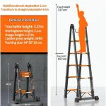 4.0m Multifunctional Telescopic Ladder 2.1m Herringbone A-Frame Step Ladder Heavy Duty Thickened Steel Folding One-Touch Unlocking Black & Orange