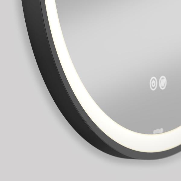 60 Round LED Bathroom Mirror with Black Frame Touch Sensor Control Wall-Mounted Lighted Vanity Mirror Matte Black 60cm