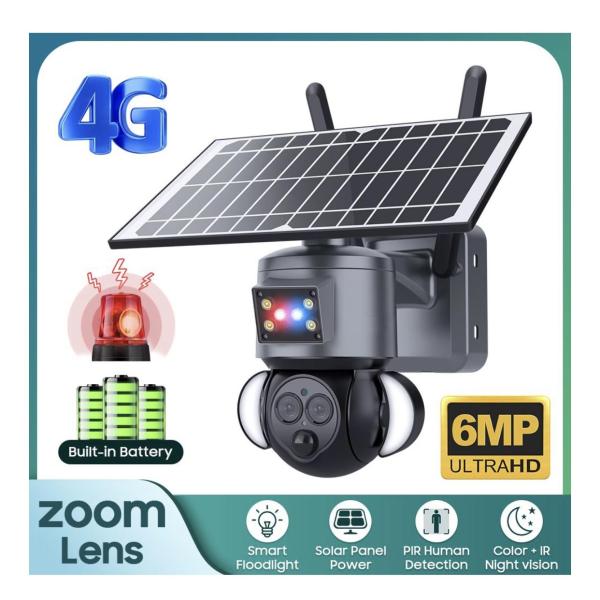 HiMost HiSC19 6 MP Dual‑Lens Solar‑Powered 4G PTZ Security Camera – 12× Zoom, IP66 Waterproof