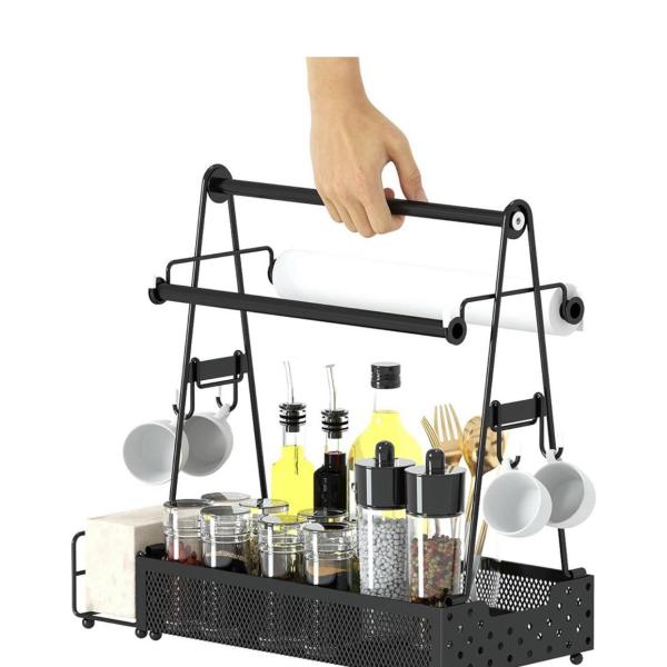 Multifunctional Grill BBQ Portable Spice Rack with Paper Towel & Cling Film Holder – Kitchen Organizer