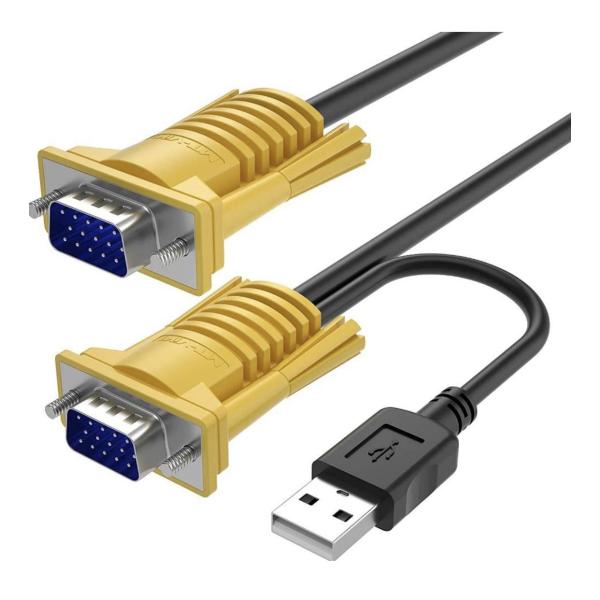 XF0182 1.5m USB VGA KVM Switch Cable – Dual PC Control with High-Resolution Support