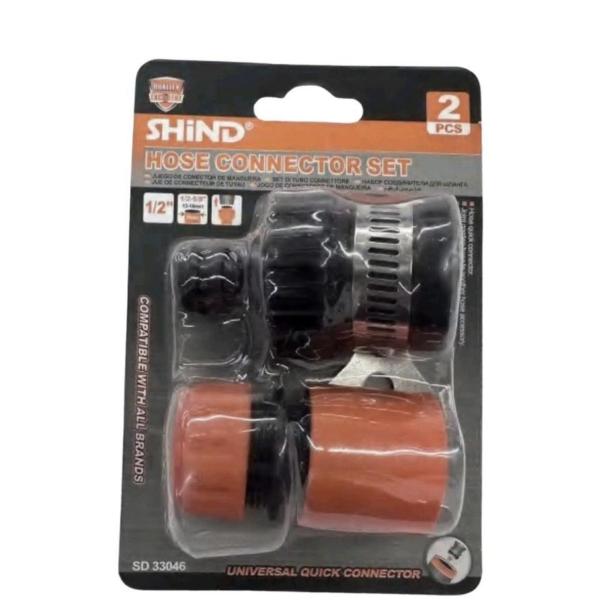 Shind 1/2″ Hose Connector Set – 2‑Piece Rubber & Plastic Garden Hose Repair Coupling (Orange/Black)