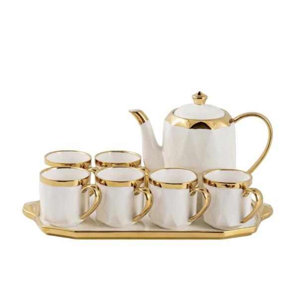 Luxury Sublimation Ceramic 9‑Piece Tea Set with Teapot & Serving Tray – Premium Complete Afternoon Tea Service