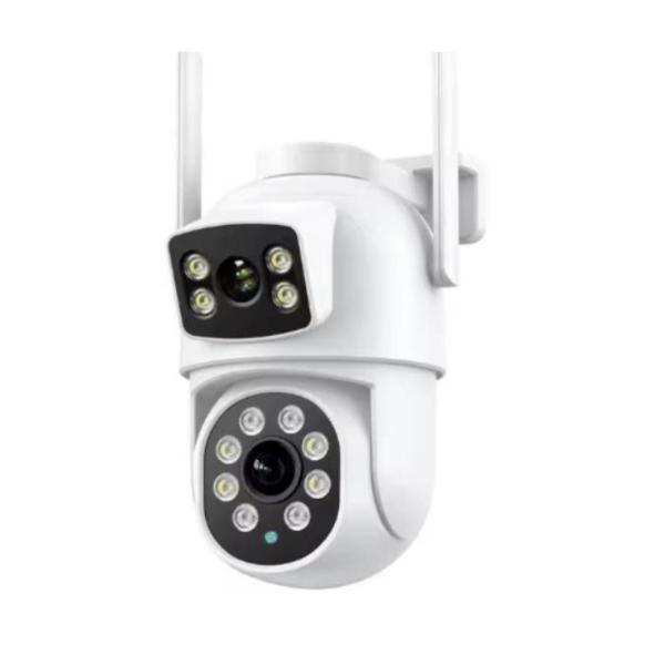 2K Dual‑Lens 4 MP Outdoor Wi‑Fi Security Camera – 180° Panoramic HD with Color Night Vision & Two‑Way Audio