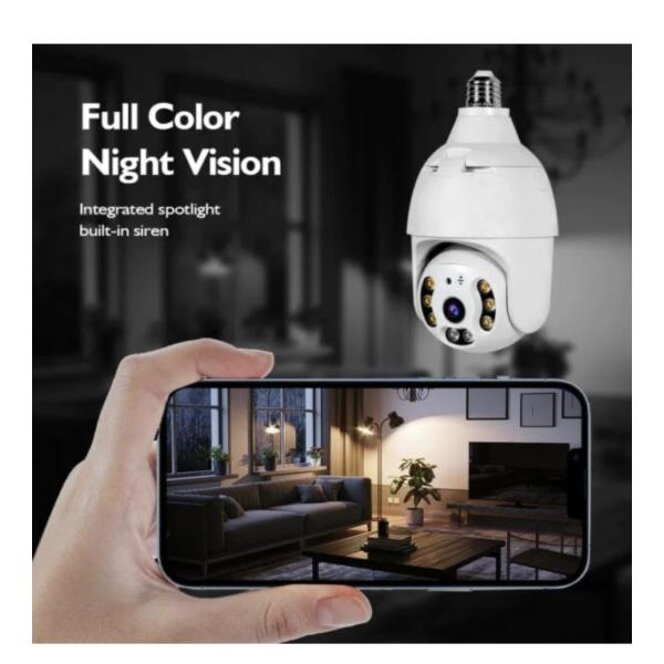 360° Smart WiFi Lamp Camera & Keyholder—HD 1080p Panoramic Bulb Cam with Night Vision, Motion Alerts & 2-Way Talk