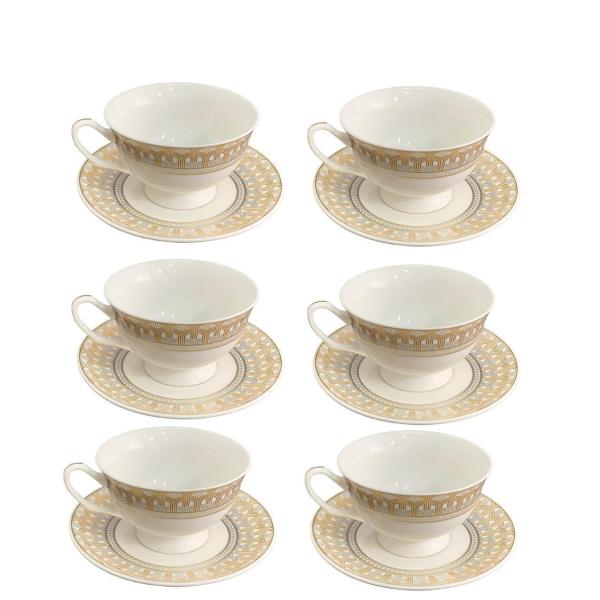 Quality Line Pattern Design Cup & Saucer Set – Elegant 6‑Piece Porcelain Tea/Coffee Service