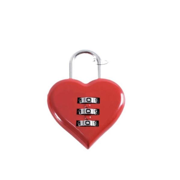 3‑Digit Red Heart‑Shaped Combination Padlock – Zinc Alloy, 3 mm Shackle, Resettable Code