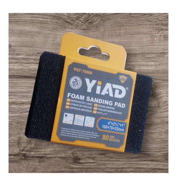 Yiad 80‑Grit Foam Sanding Pad 100×70×25 mm – Durable, Washable Coarse Sponge for Wood, Metal & Paint Prep