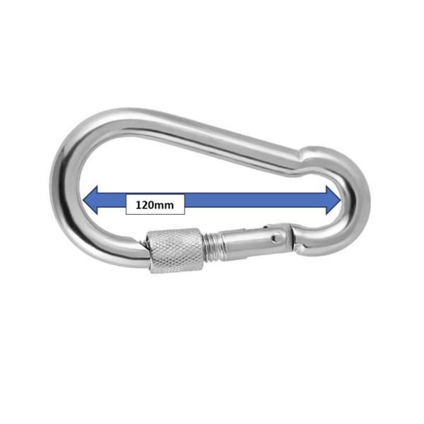 Shind 120 mm Stainless Steel Snap Hook with Locking Screw Gate – 3‑Pack