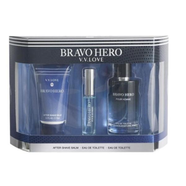 V.V.Love Bravo Hero Eau De Toilette Gift Set – Masculine Aromatic Fougere Cologne, Travel Size + Body Care