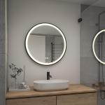 60 Round LED Bathroom Mirror with Black Frame Touch Sensor Control Wall-Mounted Lighted Vanity Mirror Matte Black 60cm