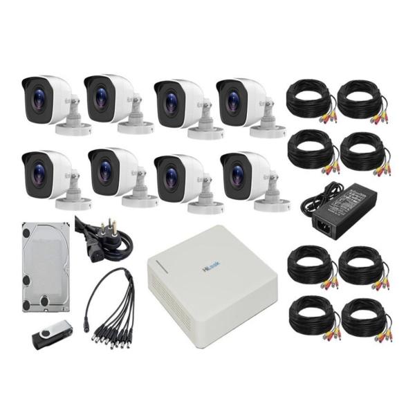 HiLook 8‑Channel 2 MP Turbo HD Bullet Camera Kit with 1 TB Surveillance HDD & Flash Drive