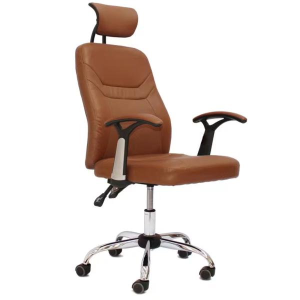 Ergonomic High-Back Executive Office Chair with Adjustable Headrest, Lumbar Support, Aluminium Base & Reclining Synchro Tilt - Brown