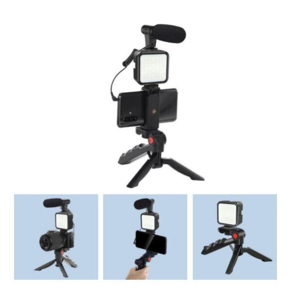 AY‑49 Super Electronics Professional Vlogging Kit – LED Light, Shotgun Mic, Mini Tripod & Bluetooth Remote + Keychain