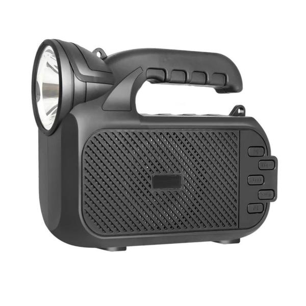 Portable Solar Charging Wireless Speaker with Torch, USB/TF/FM – 18 cm, Black – Outdoor & Indoor Bluetooth Speaker