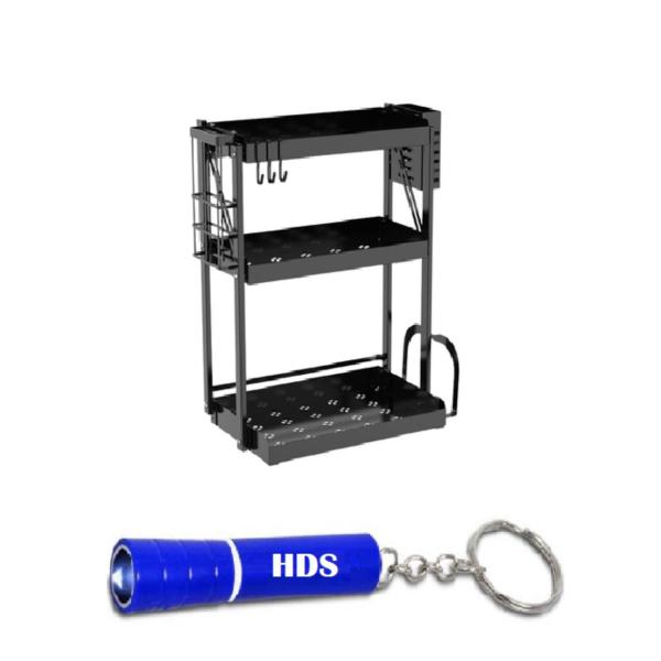 Multifunctional Folding Kitchen Storage Rack – Black with Built‑in HDS Torch