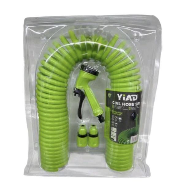 Yiad 15 m Recoil Coil Garden Hose Set with 5‑Function Spray Gun & 2 Hose Connectors – Compact, Anti‑Kink & Easy‑Store
