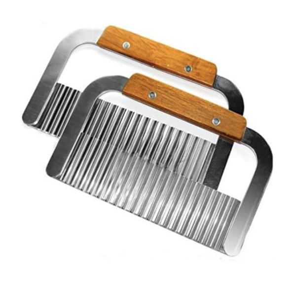 Stainless Steel Crinkle Potato Cutter – Wavy Blade French Fry Slicer with Ergonomic Handle for Vegetables & Fruits