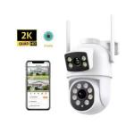 2K Dual‑Lens 4 MP Outdoor Wi‑Fi Security Camera – 180° Panoramic HD with Color Night Vision & Two‑Way Audio